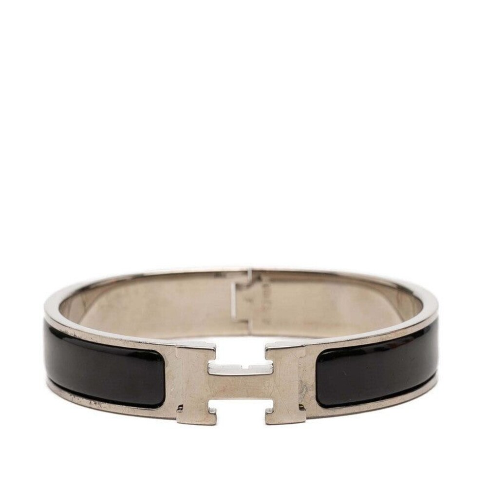 Hermes Clic H PM Enamel Bracelet Silver Black
